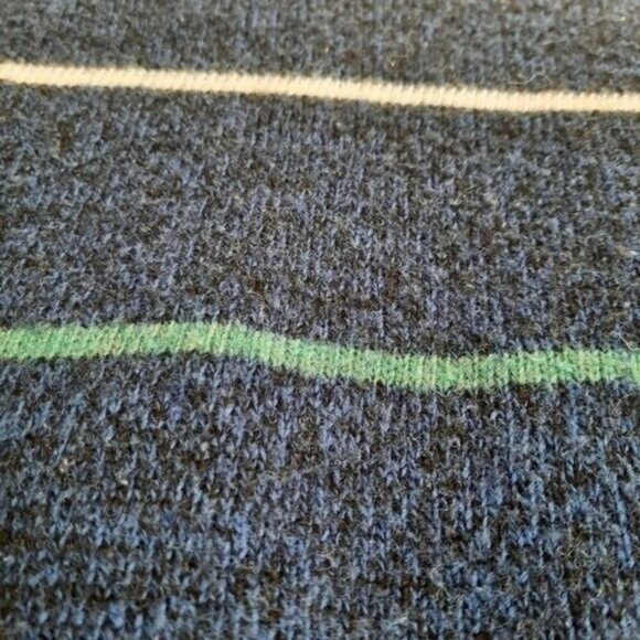 O'HANLON MILLS / Mens Pullover Sweater Navy Blue Stripes Lambswool Blend Sz S - Picture 7 of 13